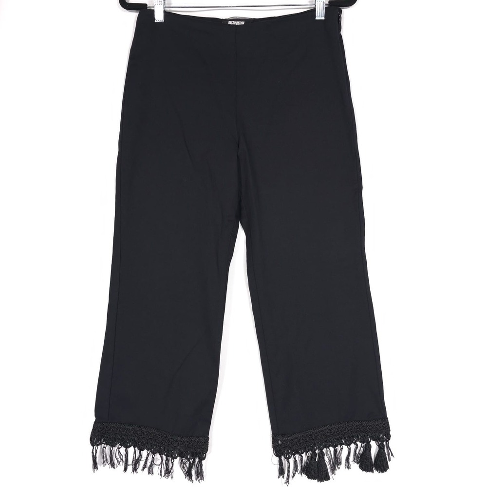 REFORMATION Women's Wide Leg Trousers Pants Size 6 Black‎ Fringe Western Boho